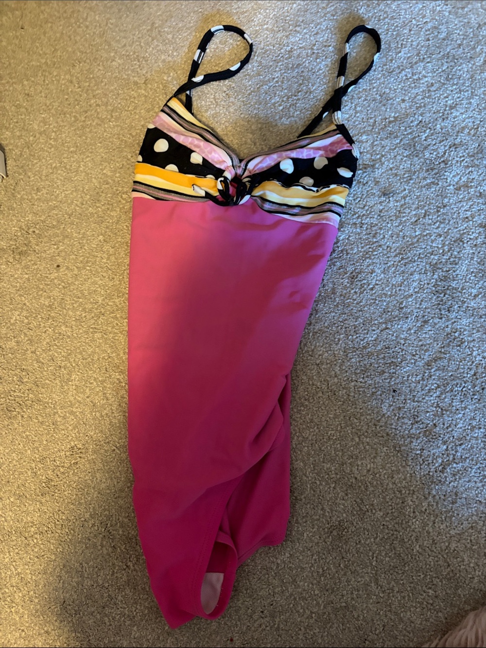 Pink One-Piece Swimsuit with Striped Polka Dot Bust. Xl/EG(14/16)